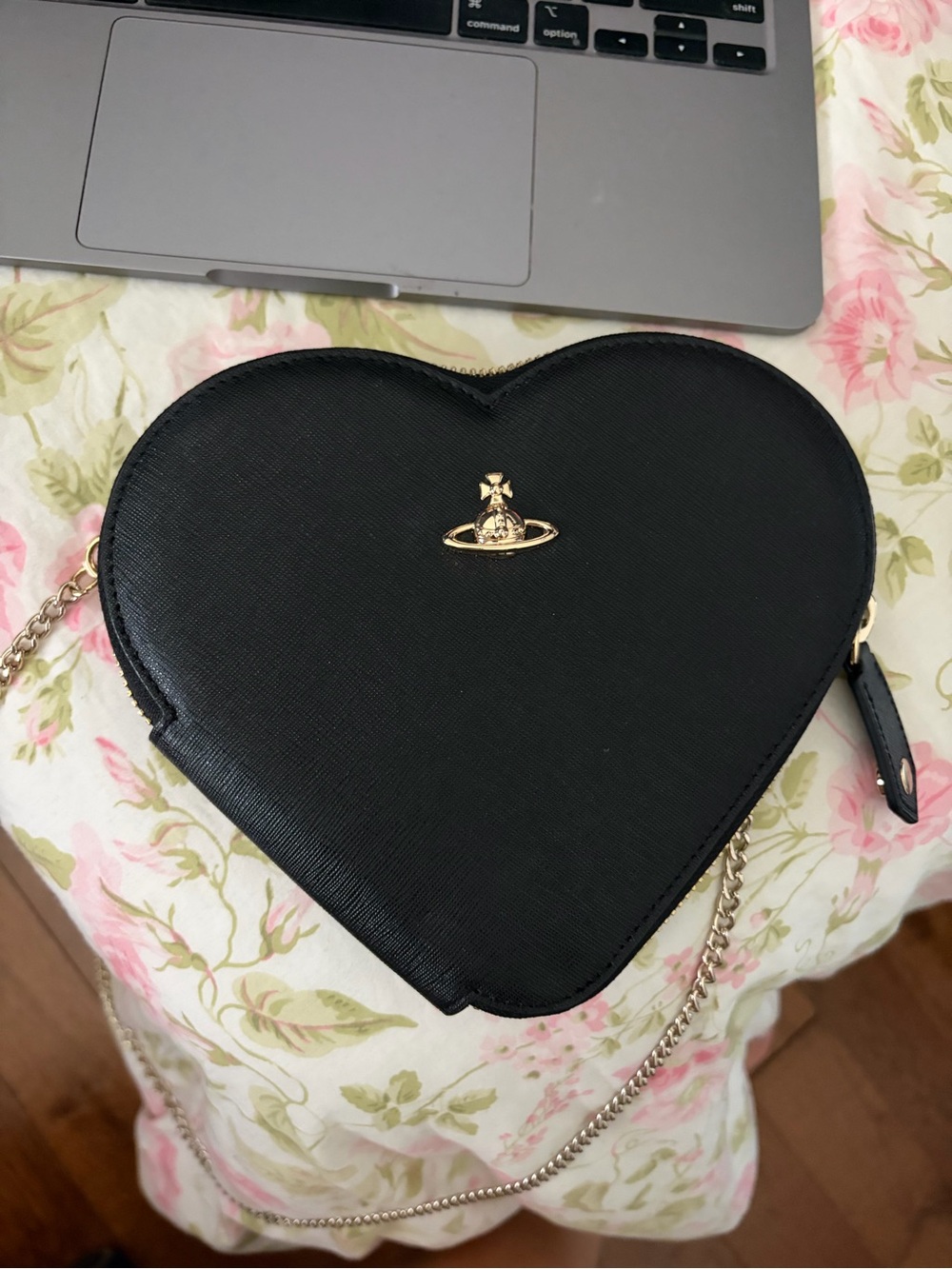 Vivienne Westwood Black Heart Crossbody with Gold Orb